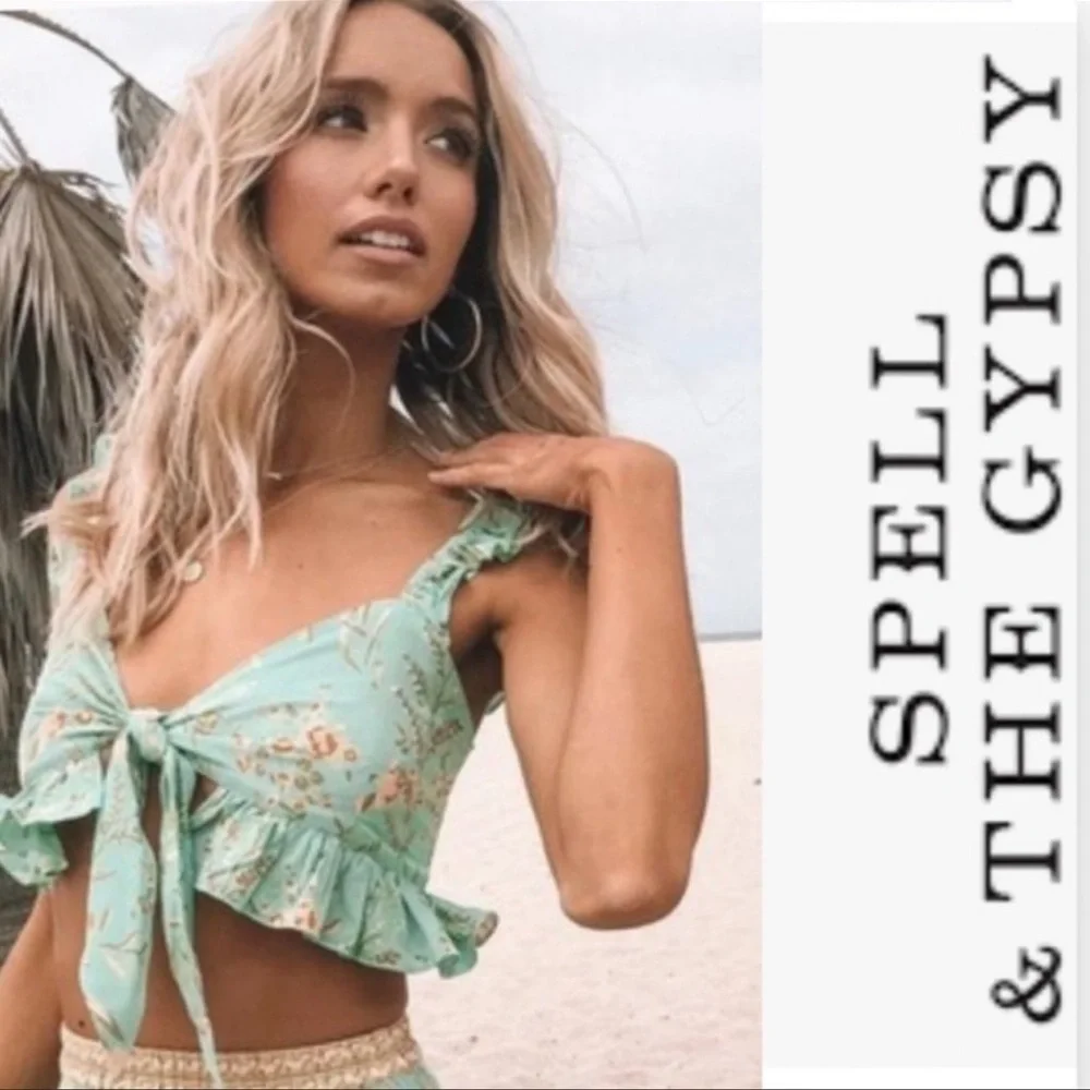 Spell and the Gypsy Maisie Crop Top  Turquoise XS - Picture 3 of 12